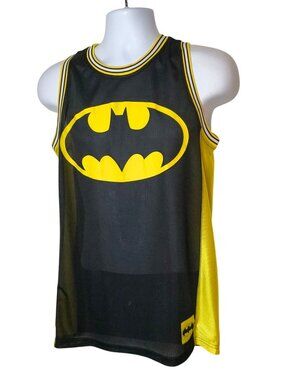 Vtg Batman Basketball Jersey S #1 DC Comics Tank Top Black Yellow Mesh 34/36
